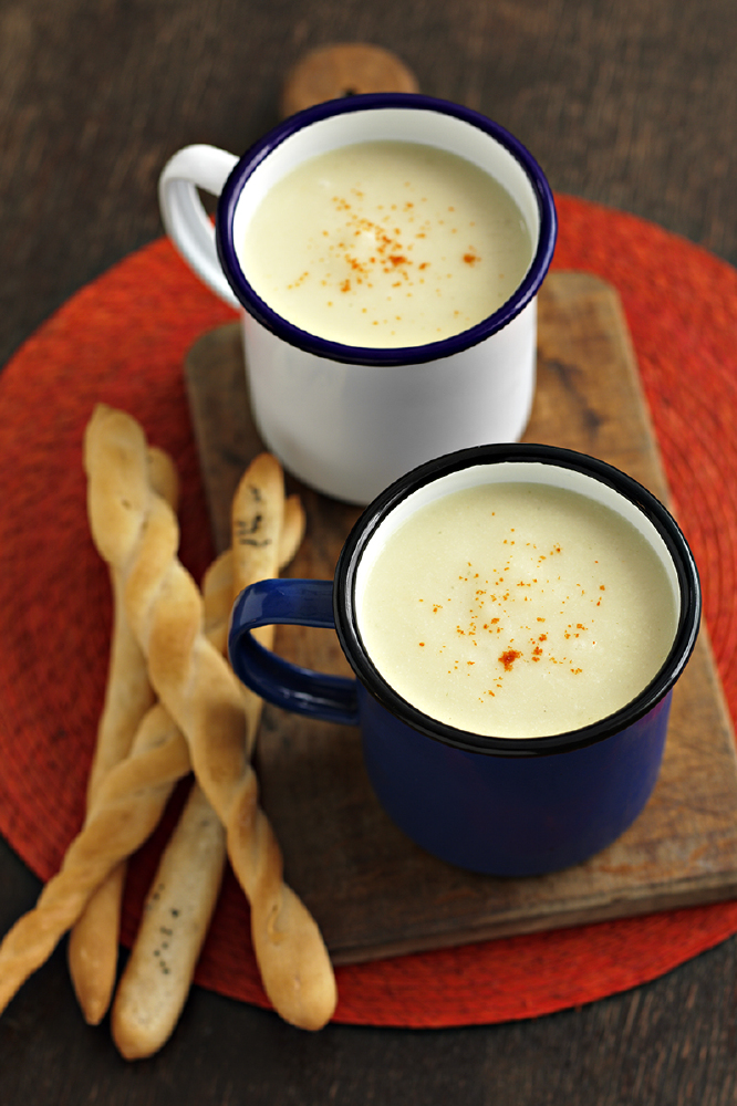 Cauliflower Cheese Soup with Homemade Breadsticks