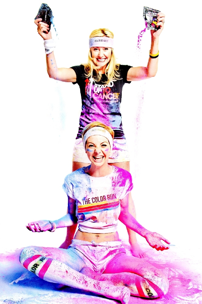 Hollyoaks stars Lucy Dixon and Diane O’Connor show a little goes a long way, as they get colourful in preparation for The Color Run to support Stand U