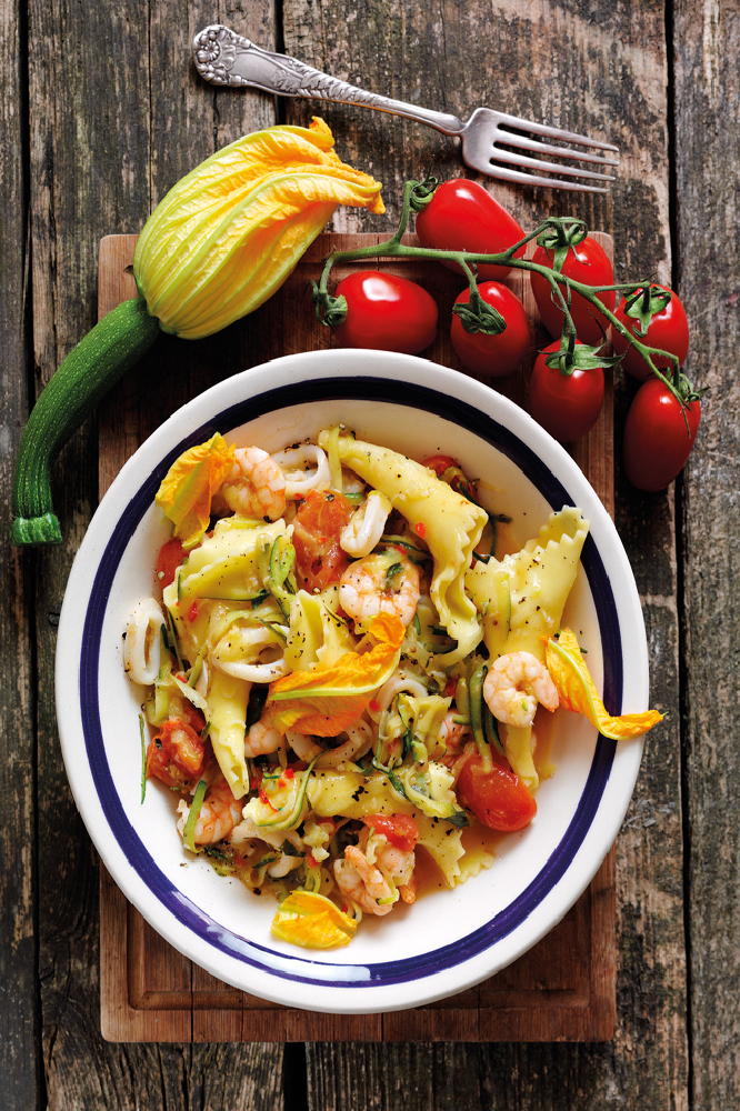 Pasta Cones With Seafood And Courgettes