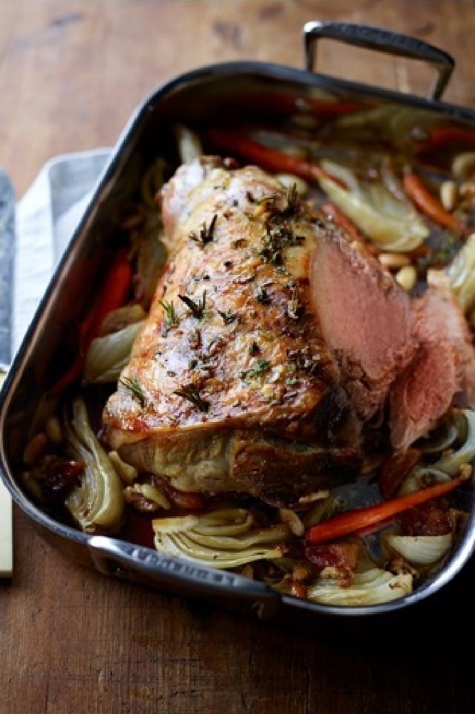 Herb Roasted Leg Of Lamb With Apricots, Walnuts & Almonds