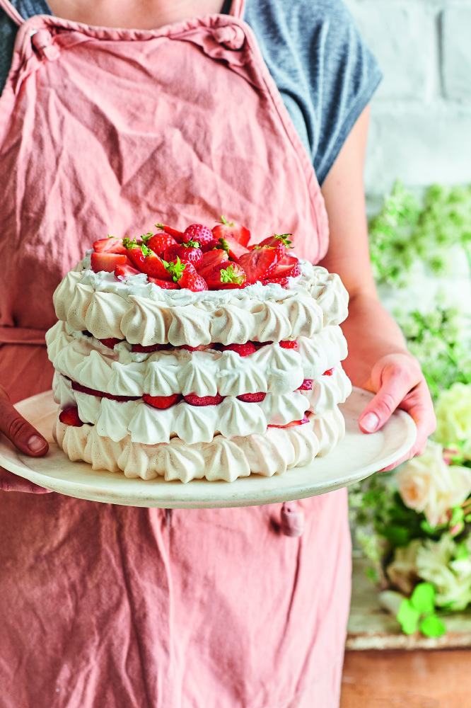 Strawberries & ‘Cream’ Vegan Meringue Cake (Image courtesy of Faith Mason)