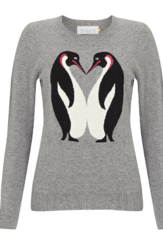 John Lewis Monty & Mabel Kissing Penguins Jumper, Grey