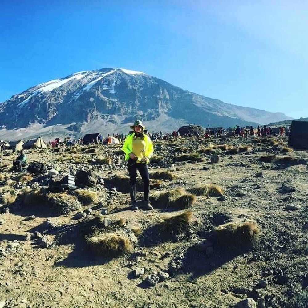 Victoria Eisermann climbing Mount Kilimanjaro