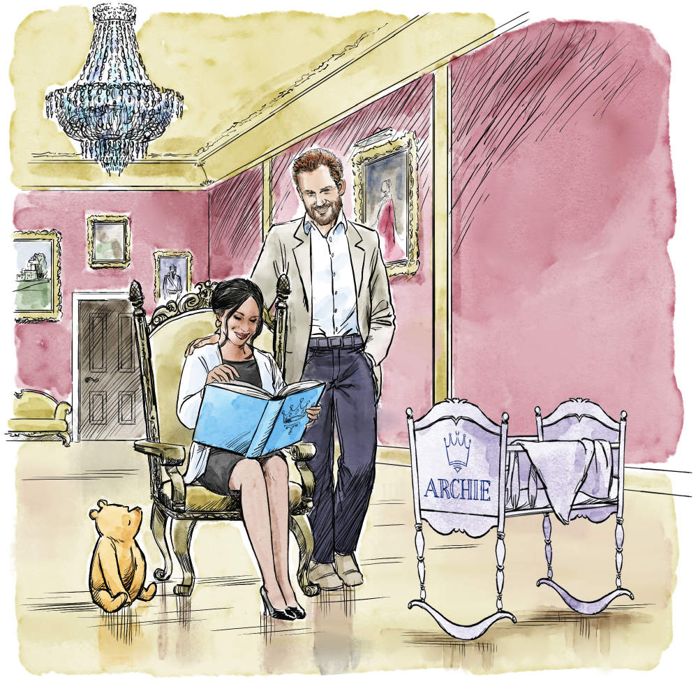 Winnie-the-Pooh reading with the Duke and Duchess of Sussex to baby Archie