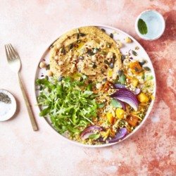 Harissa Hummus, Roasted Veg & Freekeh Salad