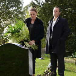 Janine and David visit Pat Butcher's grave / Credit: BBC
