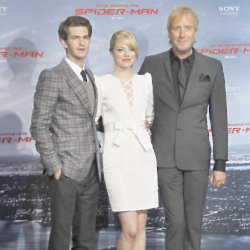 Andrew Garfield, Emma Stone and Rhys Ifans at a Spiderman première 