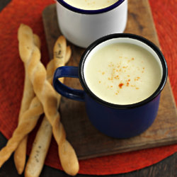 Cauliflower Cheese Soup with Homemade Breadsticks