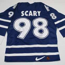 This fantastic personalised ice hockey shirt given was to Mel B when the Spice Girls toured Canada in 2007.  The shirt has the instantly recognisable Toronto Maple Leafs logo on the front and the back has ‘SCARY' written above the number 98. 