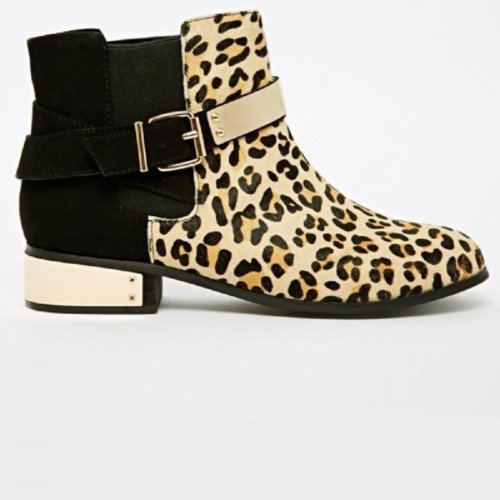 River Island Leopard Print Gold Plate Chelsea Ankle Boots